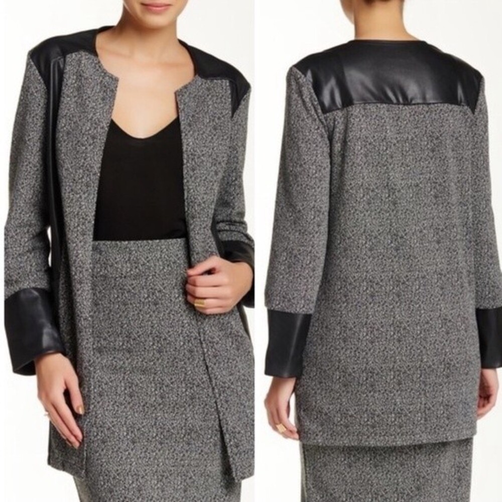 14th and Union lightweight tweed and faux leather jacket